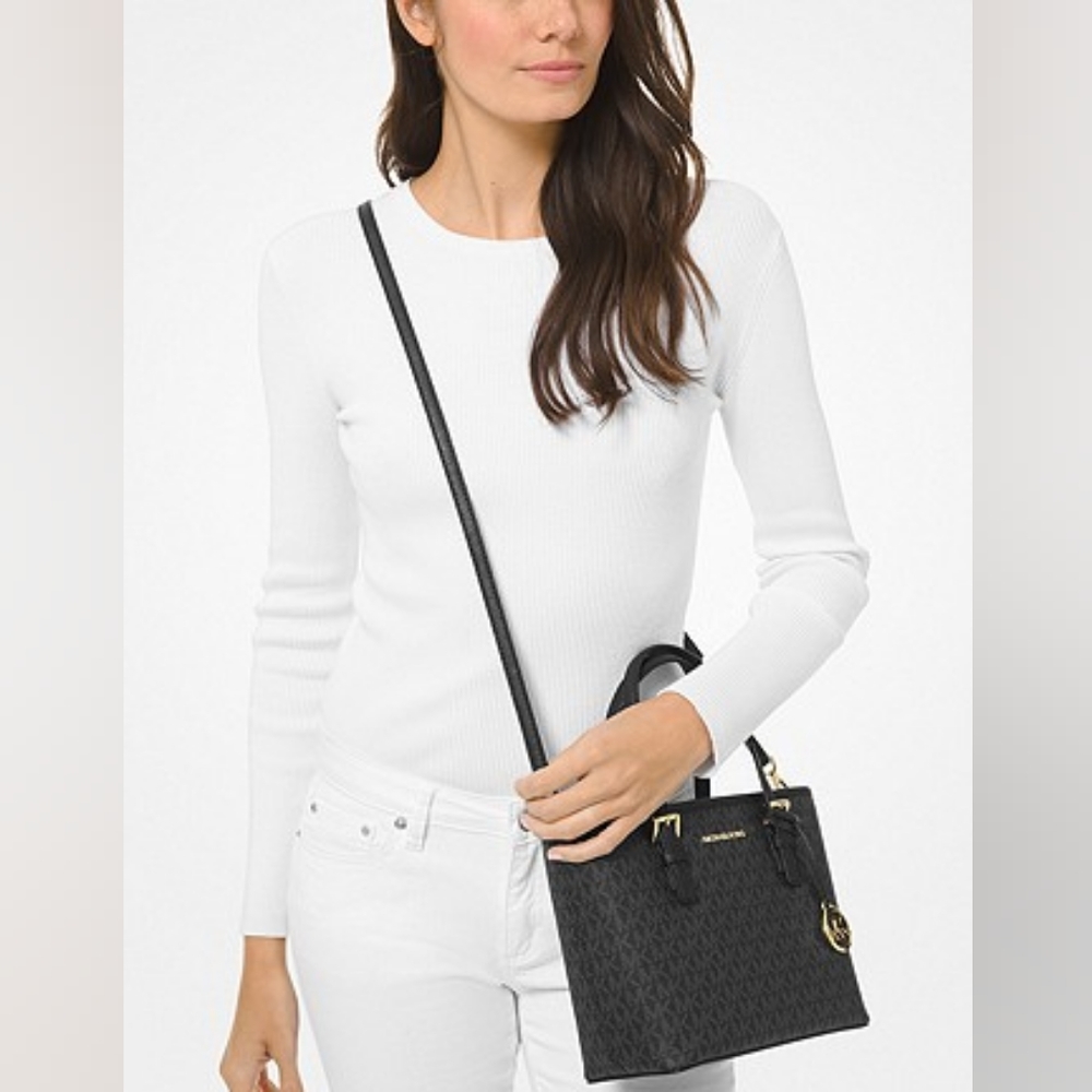 🌈NWOT Michael Kors Jet Set Travel Extra-Small Logo Top-Zip Tote Bag in Black
